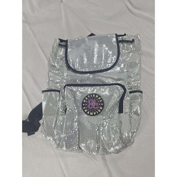 GLCC National Champion Sequin Drawstring Backpack Silver Cheer Bag - Picture 1 of 5